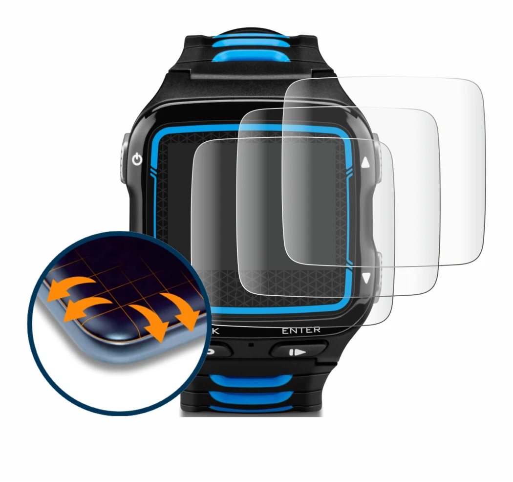 Immagine del dispositivo Garmin Forerunner 920XT con un'ampia varietà di protezioni per lo schermo.