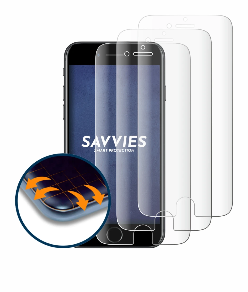 Immagine del dispositivo Apple iPhone 7 con un'ampia varietà di protezioni per lo schermo.