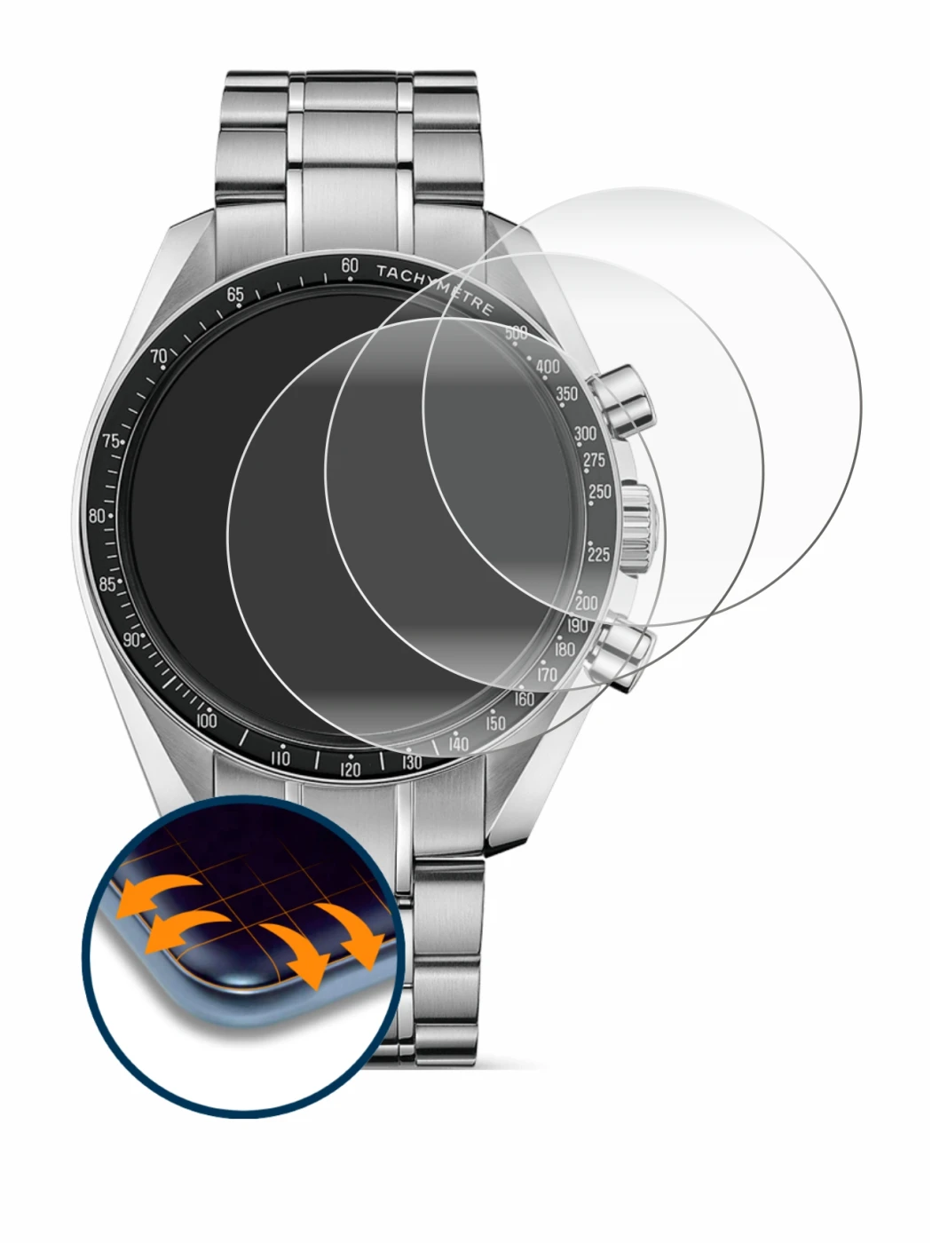 Immagine del dispositivo Omega Speedmaster Moonwatch Professional (42 mm) con un'ampia varietà di protezioni per lo schermo.