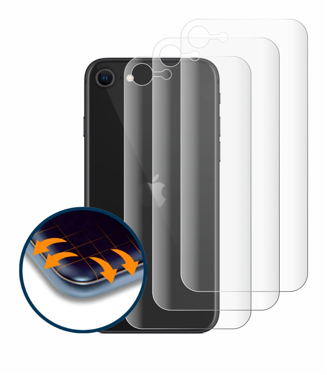 Immagine del dispositivo Apple iPhone SE 2 2020 (Posteriore) con un'ampia varietà di protezioni per lo schermo.