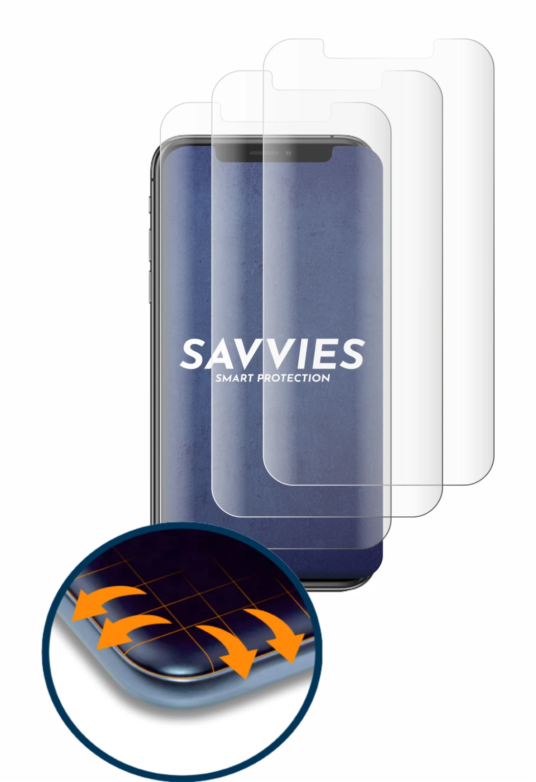 Immagine del dispositivo Apple iPhone Xs con un'ampia varietà di protezioni per lo schermo.