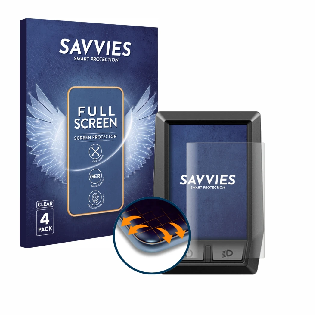 Parte frontale di una confezione del prodotto con il logo del marchio Savvies. Accanto è raffigurato il dispositivo Bosch Kiox