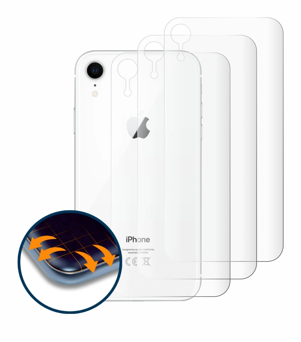 Immagine del dispositivo Apple iPhone XR (Posteriore) con un'ampia varietà di protezioni per lo schermo.