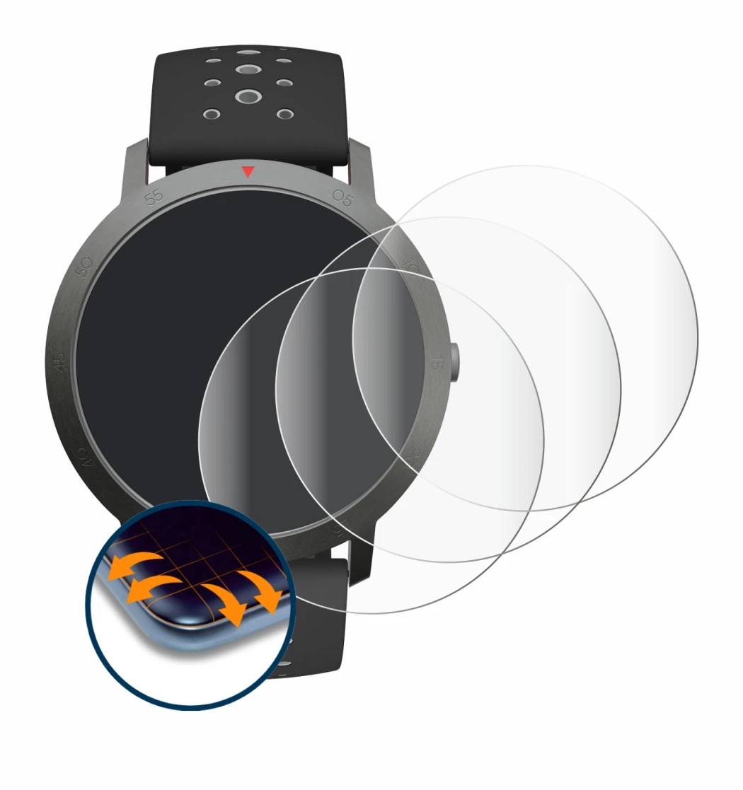 Immagine del dispositivo Withings Steel HR Sport (40 mm) con un'ampia varietà di protezioni per lo schermo.