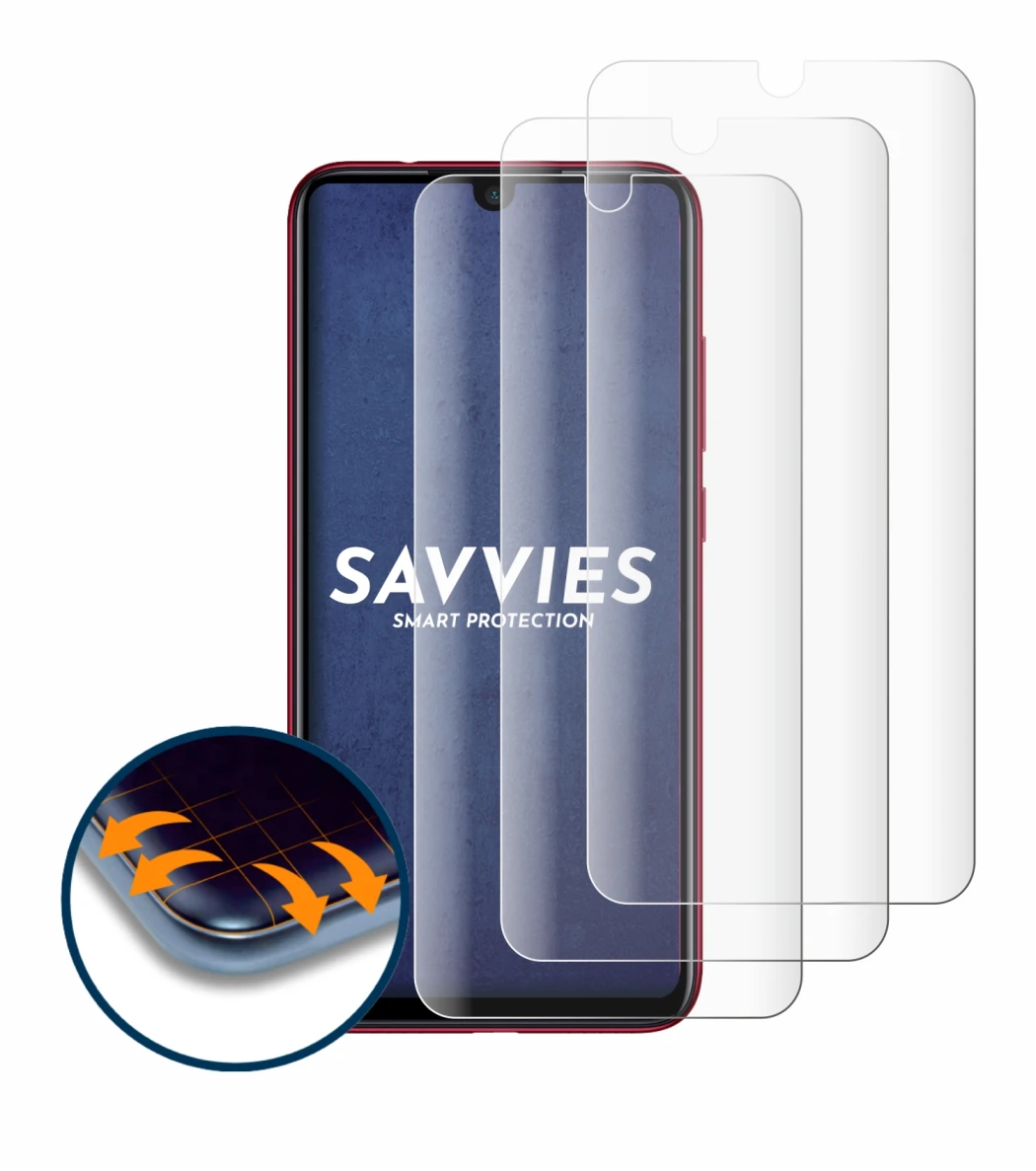 Immagine del dispositivo Xiaomi Redmi Note 7 con un'ampia varietà di protezioni per lo schermo.