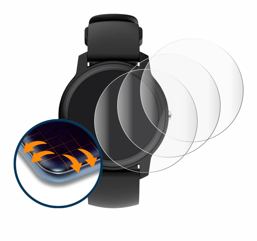 Immagine del dispositivo Withings Move ECG con un'ampia varietà di protezioni per lo schermo.