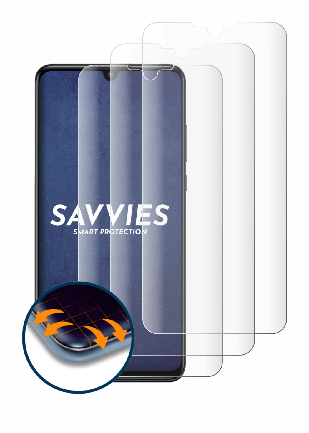 Immagine del dispositivo Huawei P30 lite con un'ampia varietà di protezioni per lo schermo.