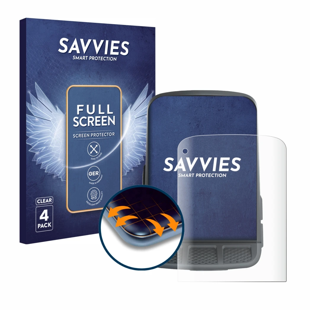 Parte frontale di una confezione del prodotto con il logo del marchio Savvies. Accanto è raffigurato il dispositivo Wahoo Elem