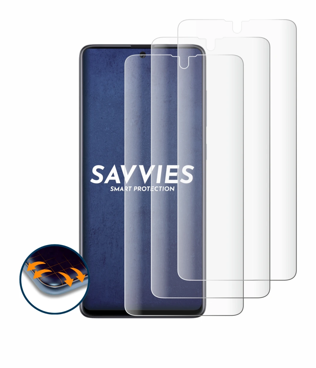 Immagine del dispositivo Samsung Galaxy A71 con un'ampia varietà di protezioni per lo schermo.