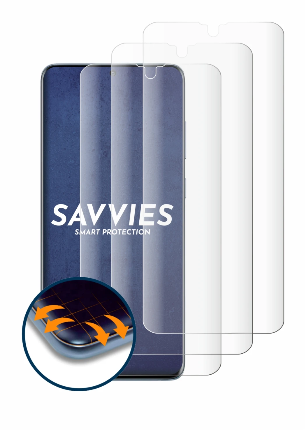 Immagine del dispositivo Samsung Galaxy S20 Plus con un'ampia varietà di protezioni per lo schermo.