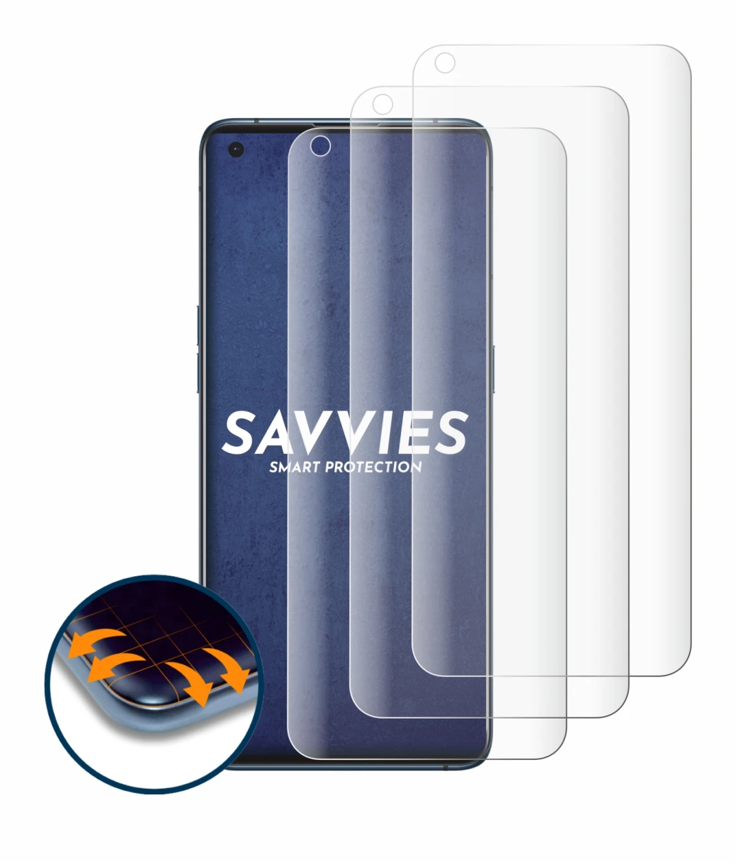 Immagine del dispositivo Oppo Find X3 Pro con un'ampia varietà di protezioni per lo schermo.