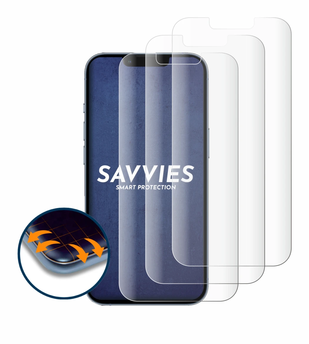 Immagine del dispositivo Apple iPhone 13 Pro con un'ampia varietà di protezioni per lo schermo.