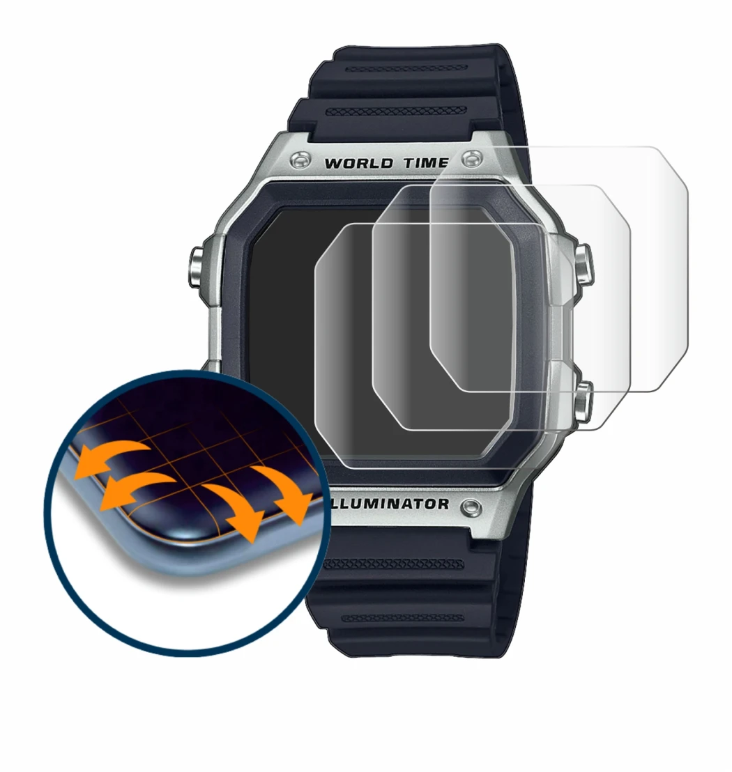 Immagine del dispositivo Casio AE-1200WH con un'ampia varietà di protezioni per lo schermo.