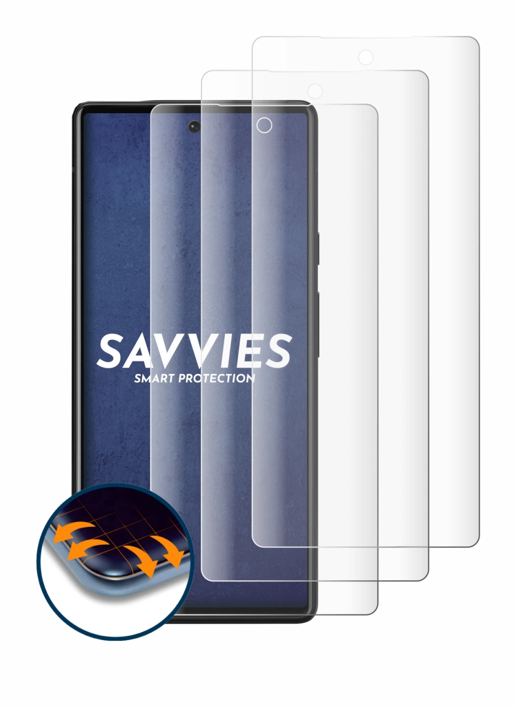 Immagine del dispositivo Google Pixel 6 con un'ampia varietà di protezioni per lo schermo.