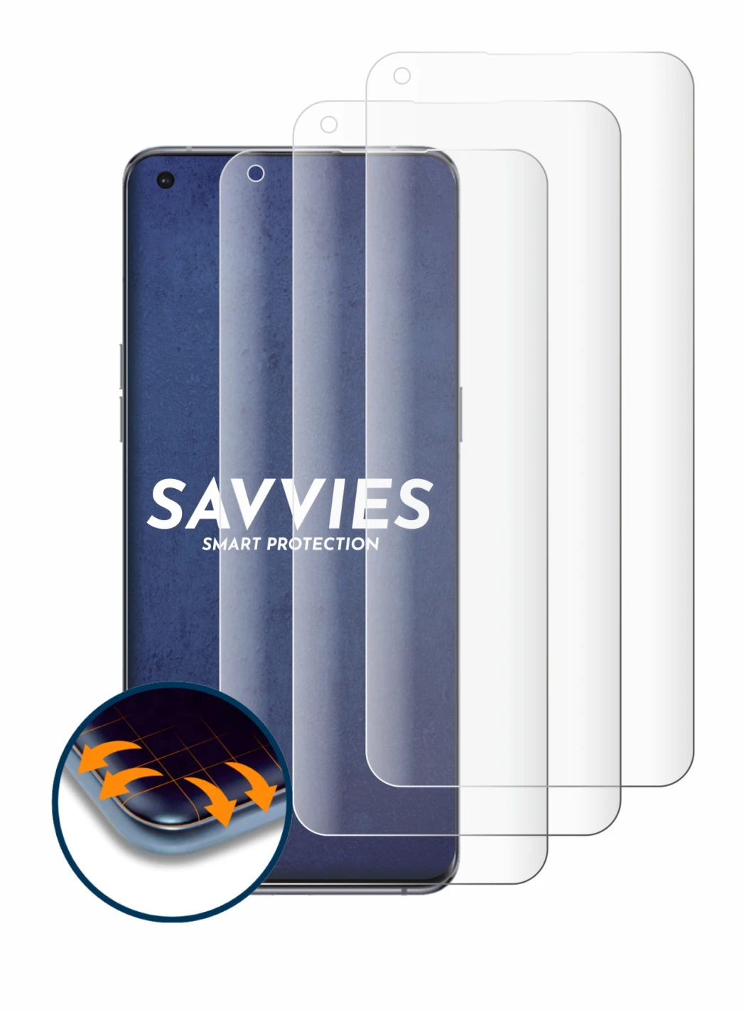 Immagine del dispositivo Oppo Find X5 Pro con un'ampia varietà di protezioni per lo schermo.