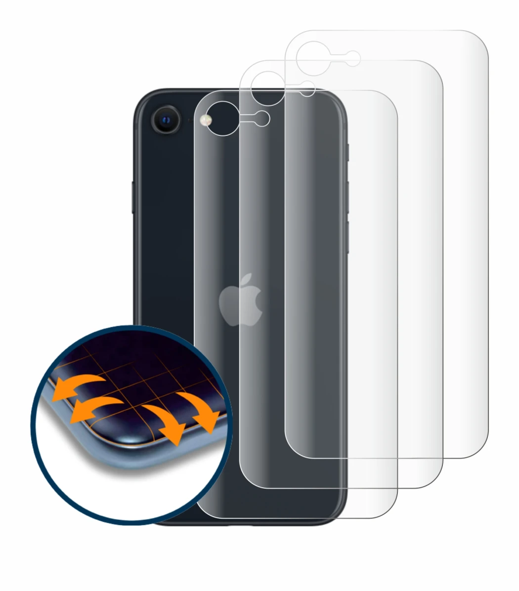 Immagine del dispositivo Apple iPhone SE 3 2022 (Posteriore) con un'ampia varietà di protezioni per lo schermo.