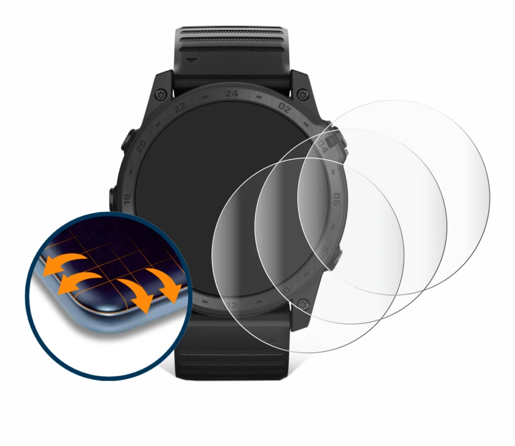 Immagine del dispositivo Garmin Tactix 7 Pro Ballistics con un'ampia varietà di protezioni per lo schermo.