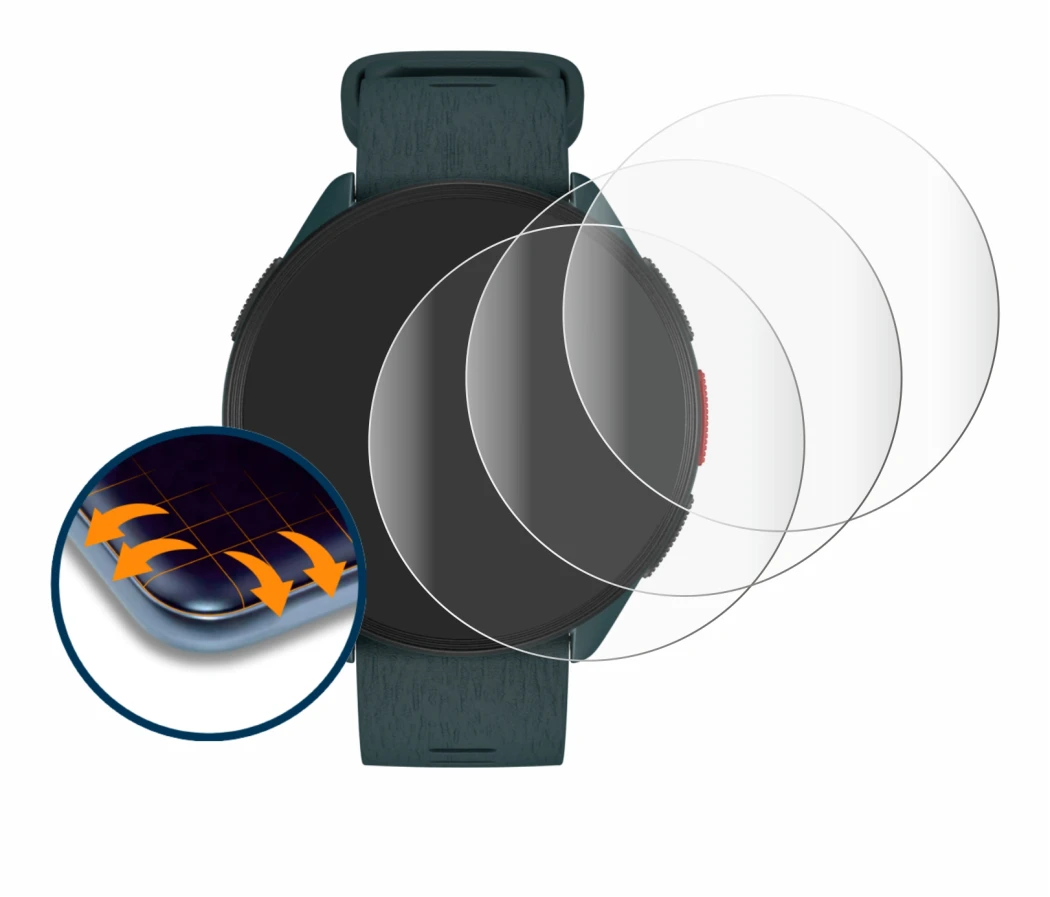 Immagine del dispositivo Polar Pacer con un'ampia varietà di protezioni per lo schermo.