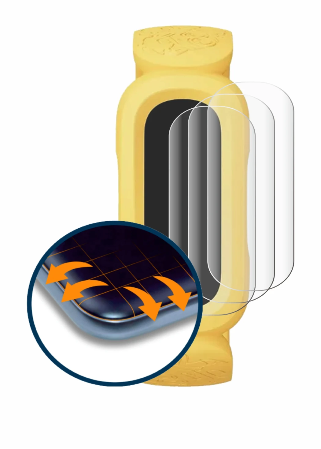 Immagine del dispositivo Fitbit Ace 3 Minions Special Edition con un'ampia varietà di protezioni per lo schermo.