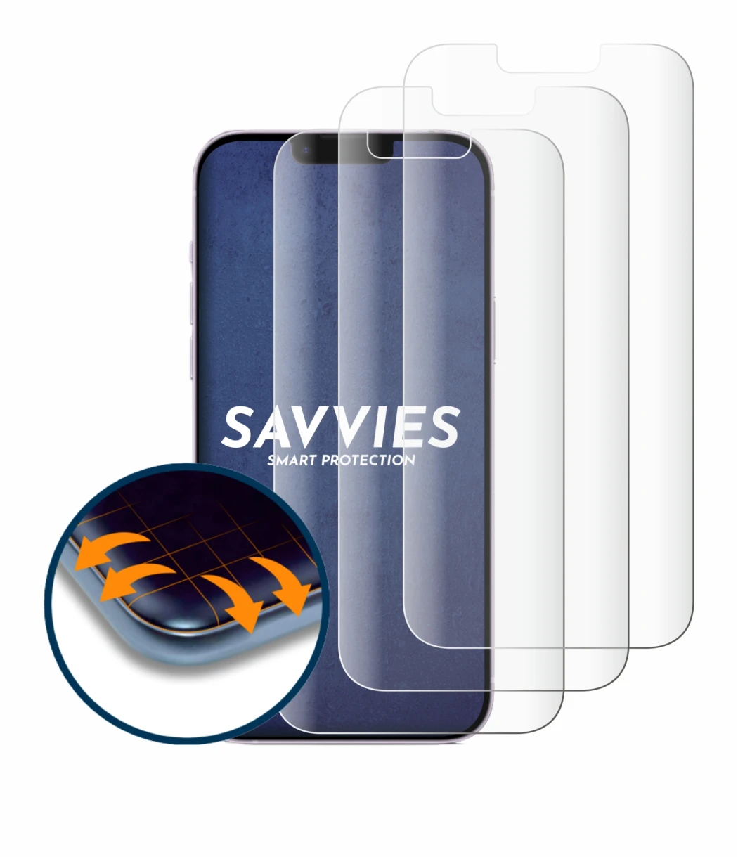 Immagine del dispositivo Apple iPhone 14 Plus con un'ampia varietà di protezioni per lo schermo.