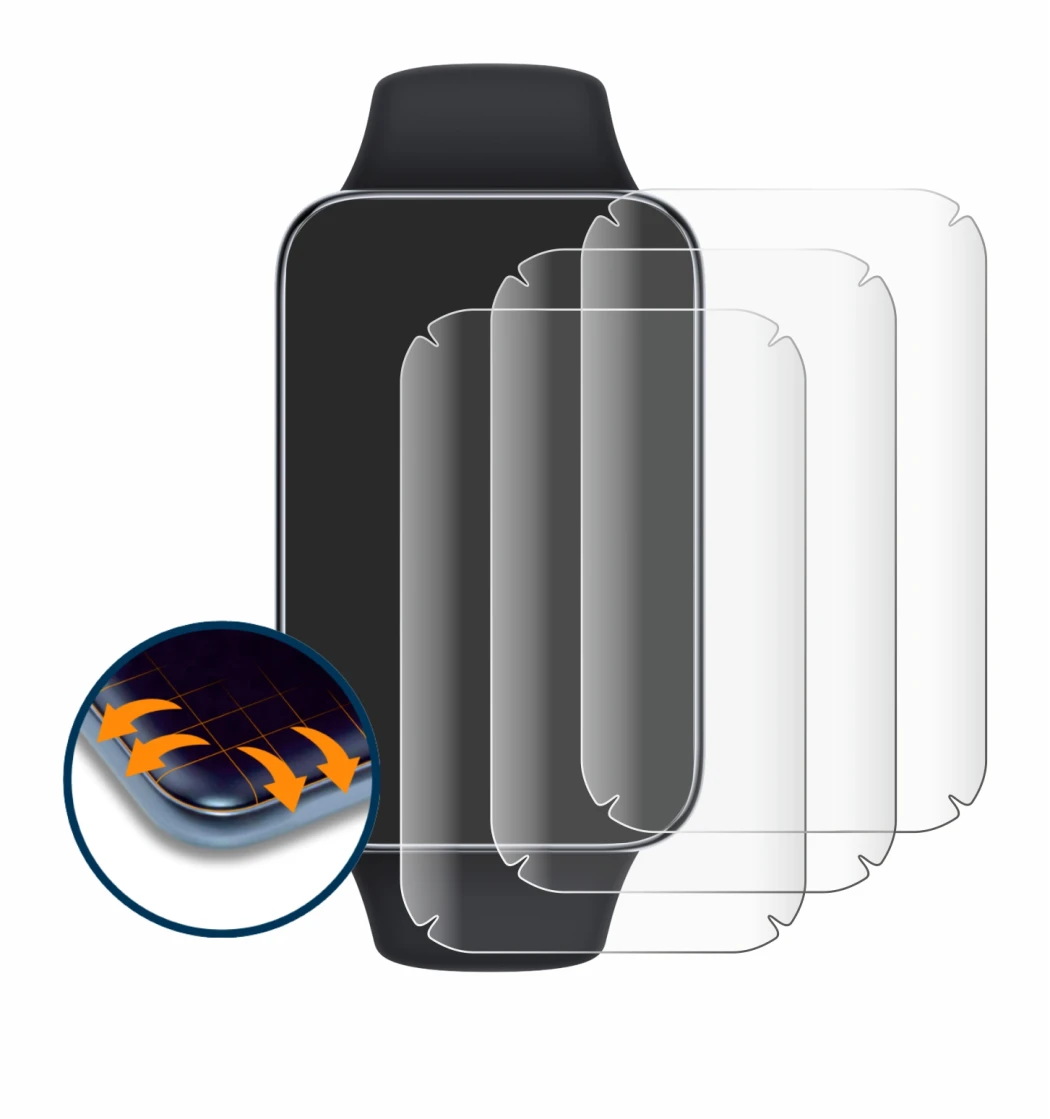 Immagine del dispositivo Xiaomi Smart Band 7 Pro con un'ampia varietà di protezioni per lo schermo.