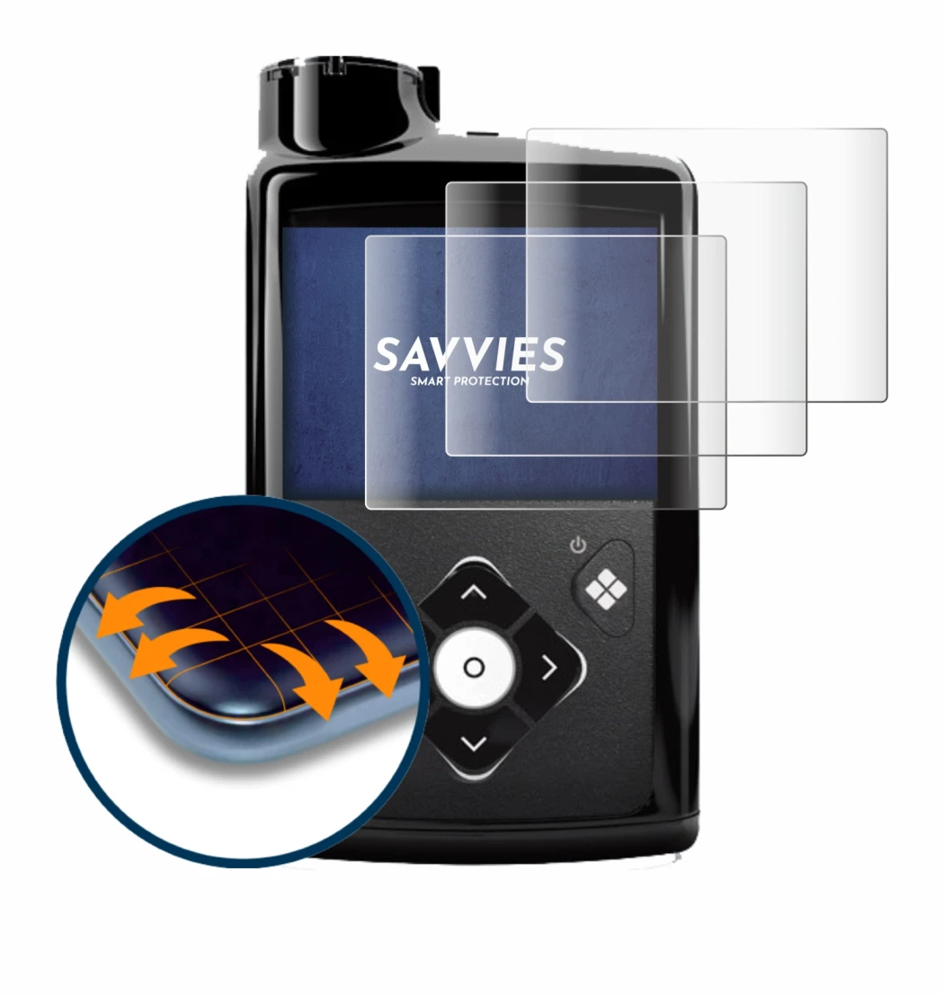 Immagine del dispositivo Medtronic Minimed 780G con un'ampia varietà di protezioni per lo schermo.