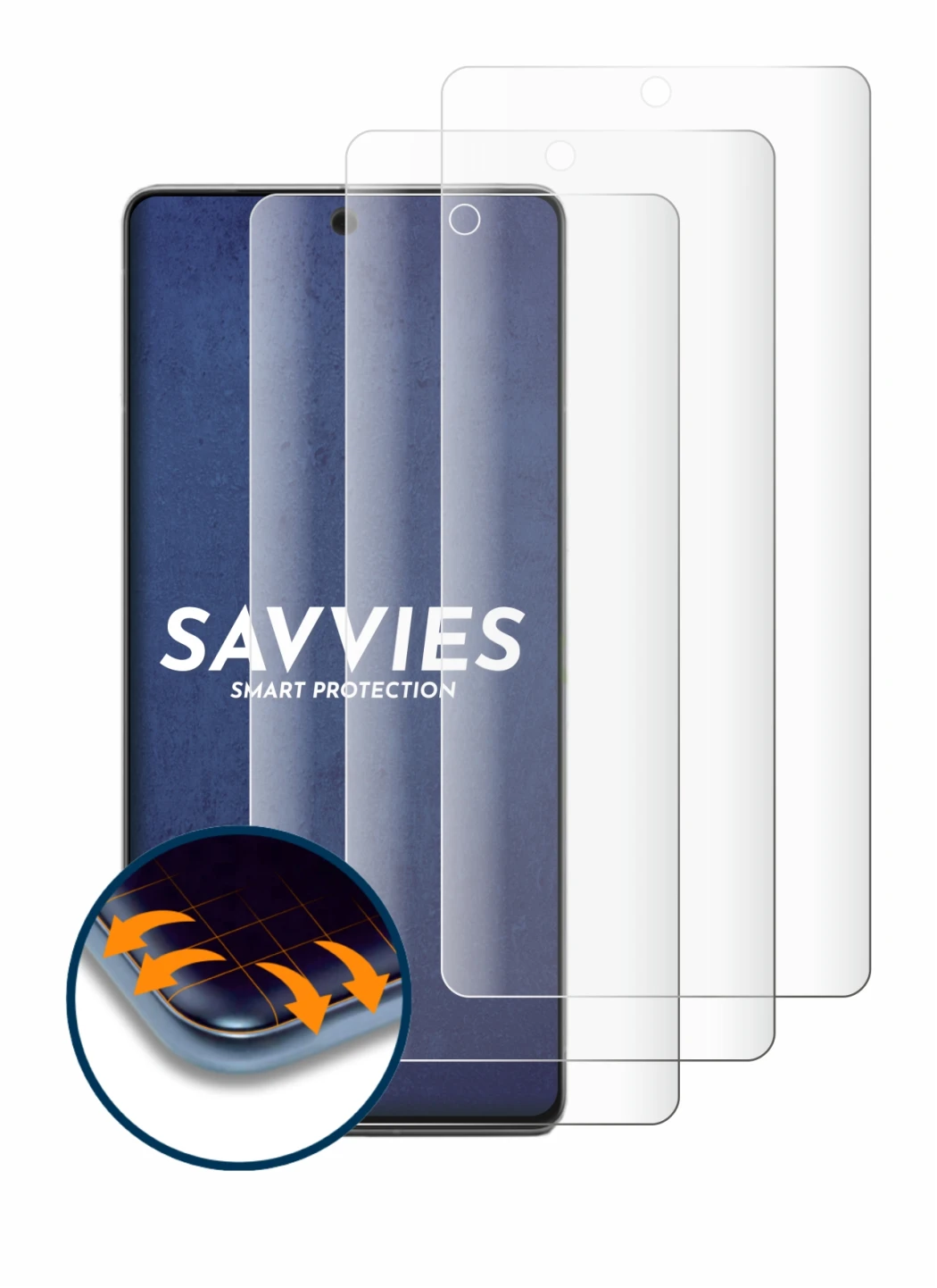 Immagine del dispositivo Google Pixel 7 Pro (case-friendly) con un'ampia varietà di protezioni per lo schermo.