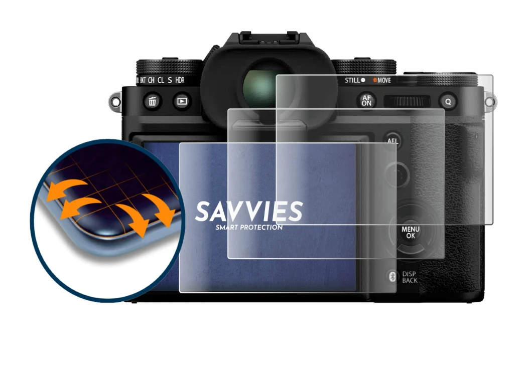 Immagine del dispositivo Fujifilm X-T5 con un'ampia varietà di protezioni per lo schermo.