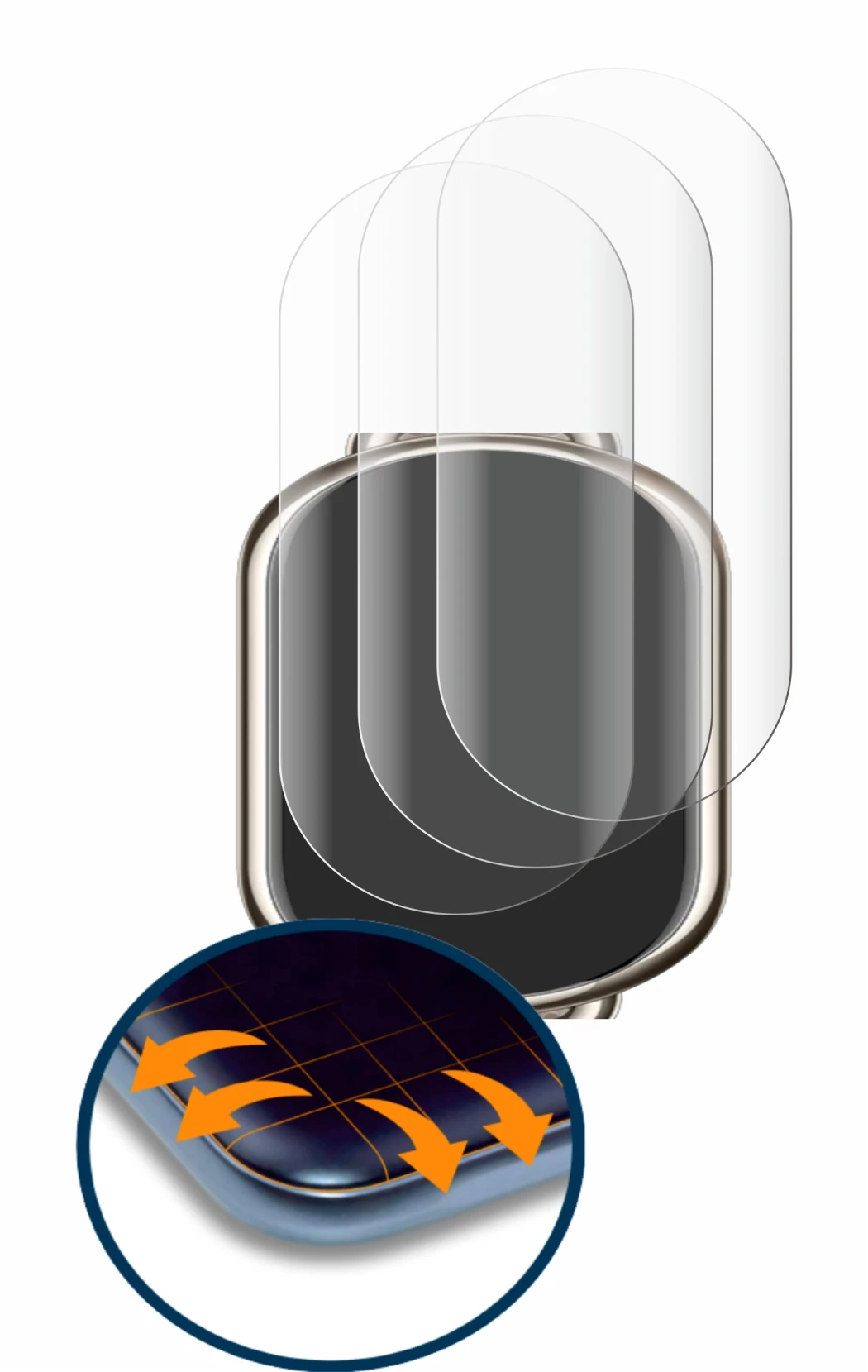 Immagine del dispositivo Xiaomi Mi Band 8 con un'ampia varietà di protezioni per lo schermo.