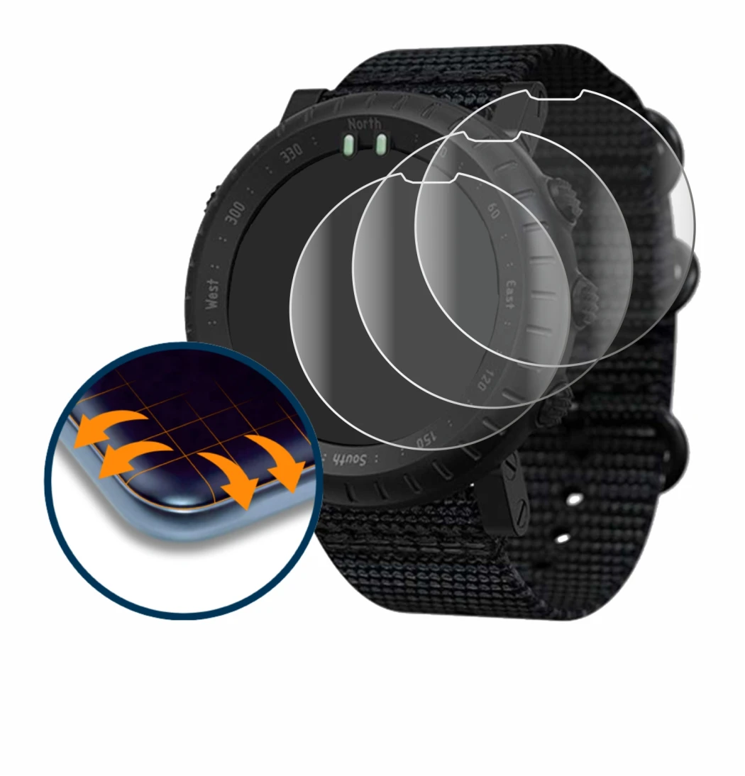 Immagine del dispositivo Suunto Core Alpha con un'ampia varietà di protezioni per lo schermo.