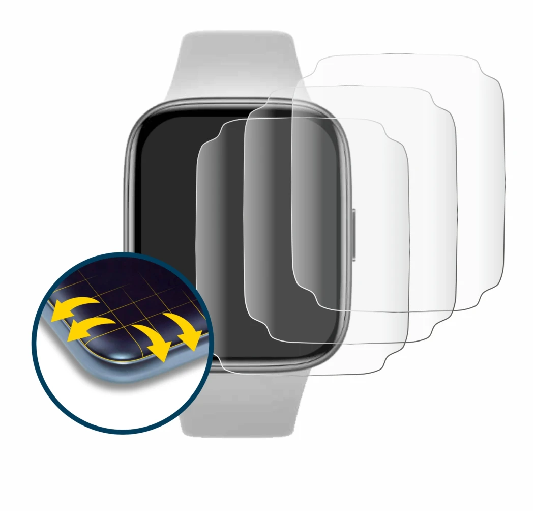 Immagine del dispositivo Xiaomi Redmi Watch 3 Active con un'ampia varietà di protezioni per lo schermo.