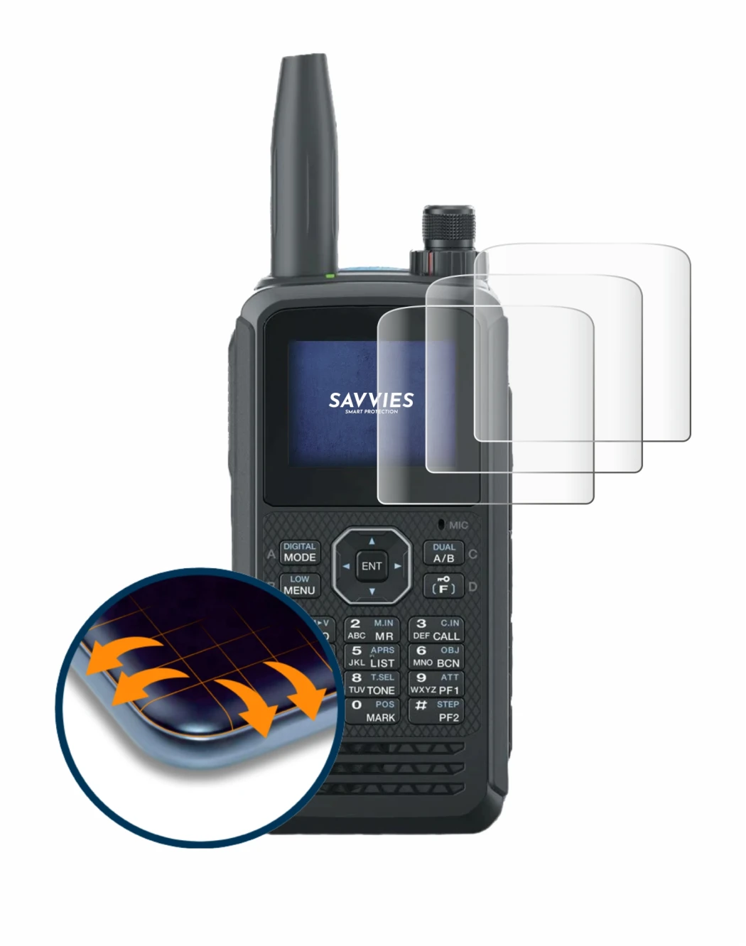 Immagine del dispositivo Kenwood TH-D75E D-Star con un'ampia varietà di protezioni per lo schermo.