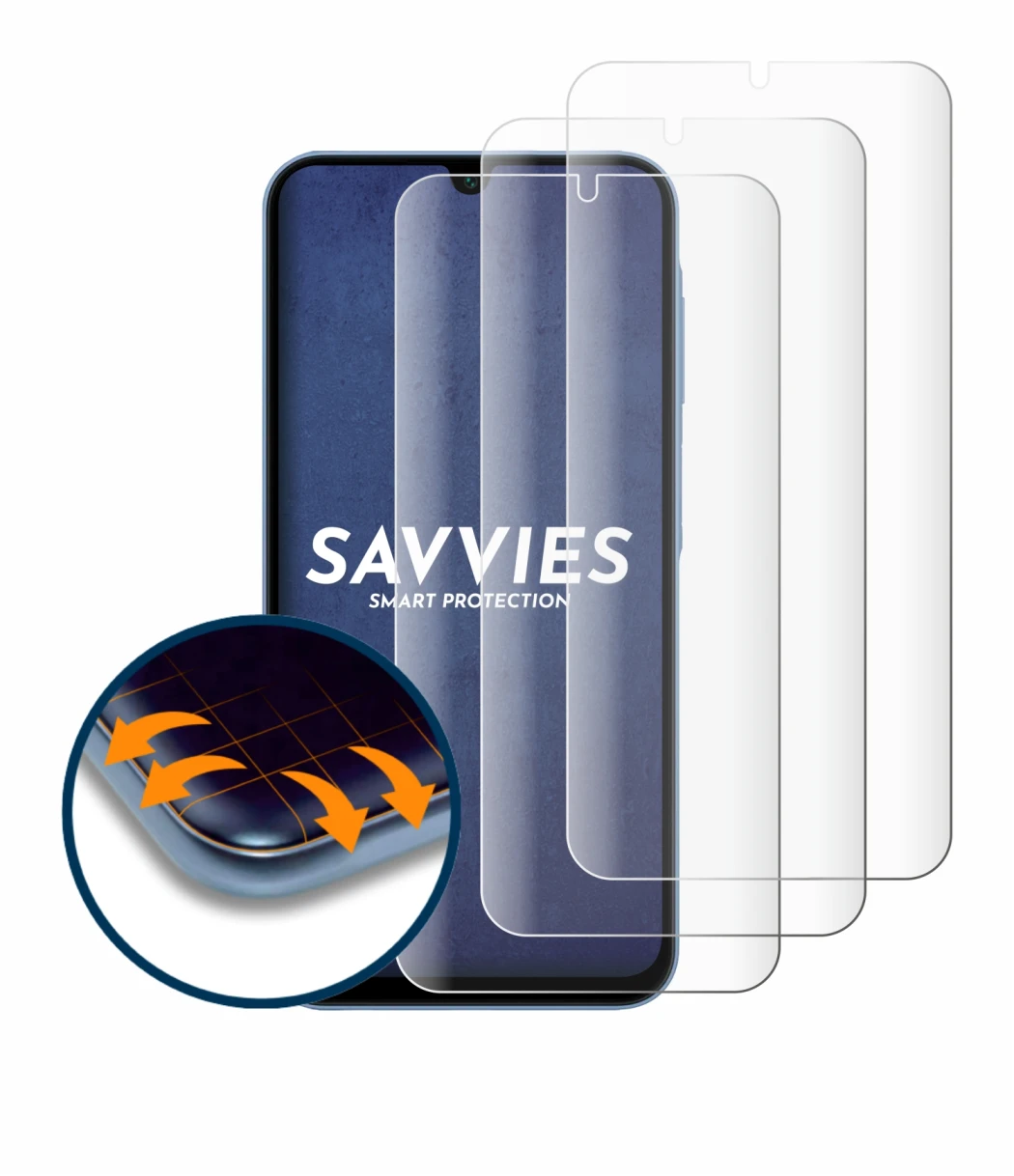 Immagine del dispositivo Samsung Galaxy A15 con un'ampia varietà di protezioni per lo schermo.