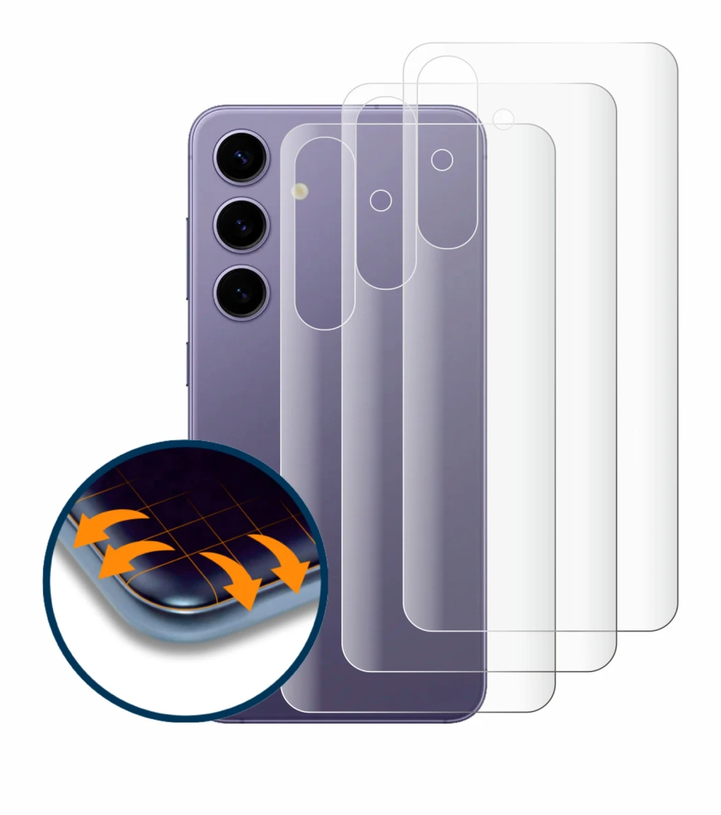 Immagine del dispositivo Samsung Galaxy S24 (Posteriore) con un'ampia varietà di protezioni per lo schermo.