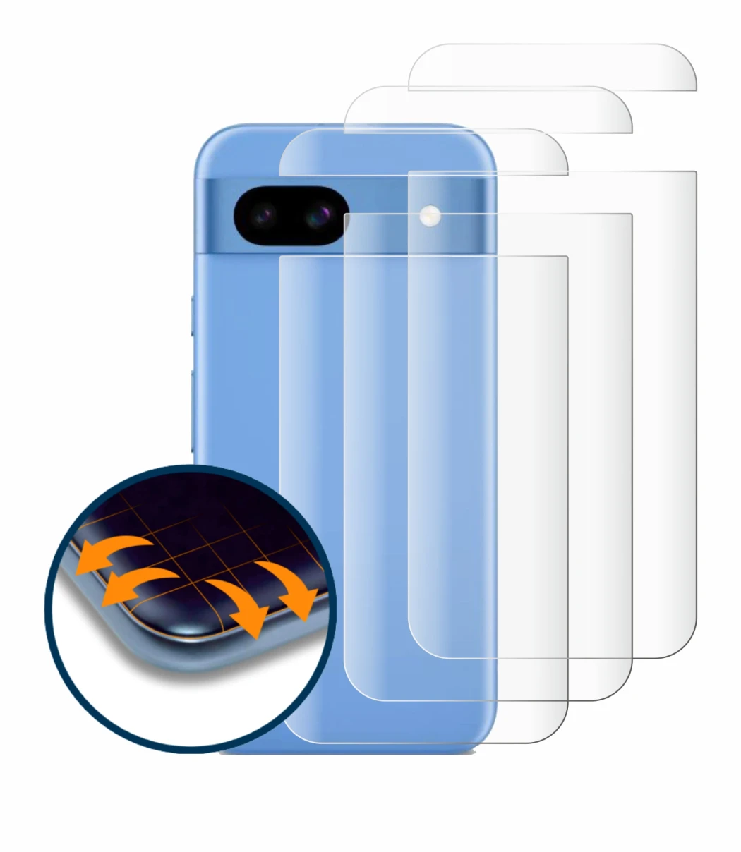 Immagine del dispositivo Google Pixel 8a (Posteriore) con un'ampia varietà di protezioni per lo schermo.