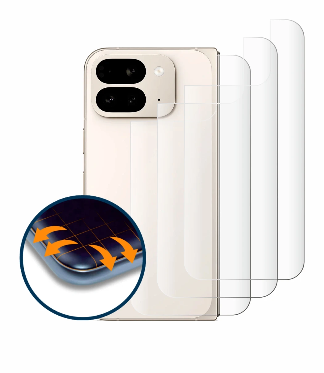 Immagine del dispositivo Google Pixel 9 Pro Fold (Posteriore) con un'ampia varietà di protezioni per lo schermo.