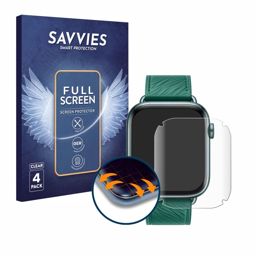 Parte frontale di una confezione del prodotto con il logo del marchio Savvies. Accanto è raffigurato il dispositivo Honor Watc