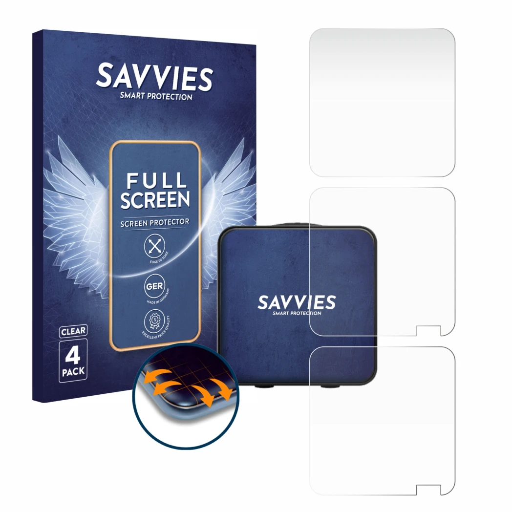 Parte frontale di una confezione del prodotto con il logo del marchio Savvies. Accanto è raffigurato il dispositivo Rode Wirel