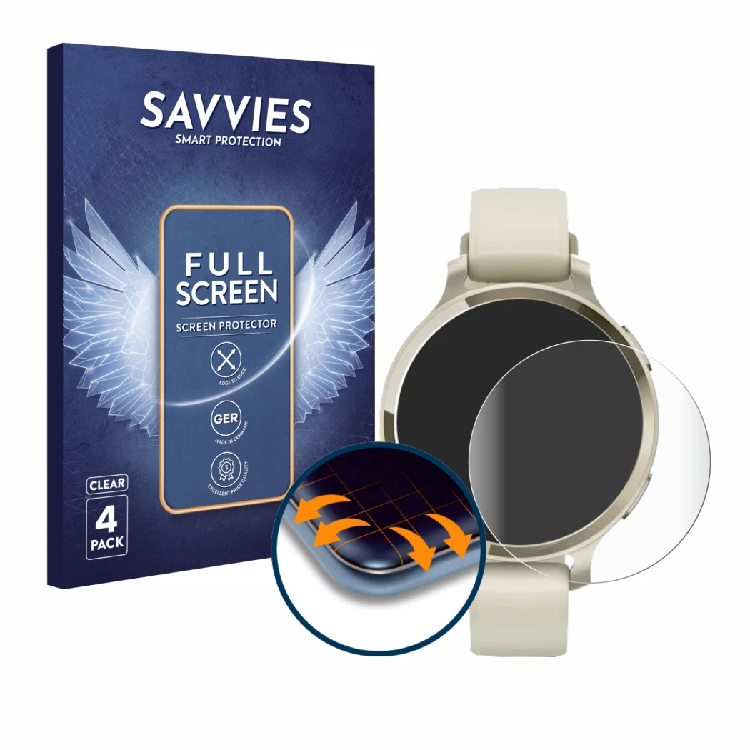 Parte frontale di una confezione del prodotto con il logo del marchio Savvies. Accanto è raffigurato il dispositivo Garmin Lil