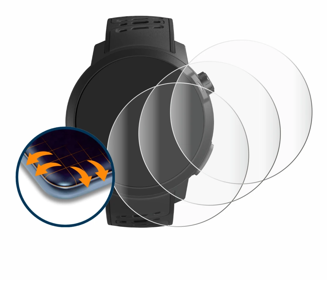 Immagine del dispositivo Coros Pace Pro con un'ampia varietà di protezioni per lo schermo.