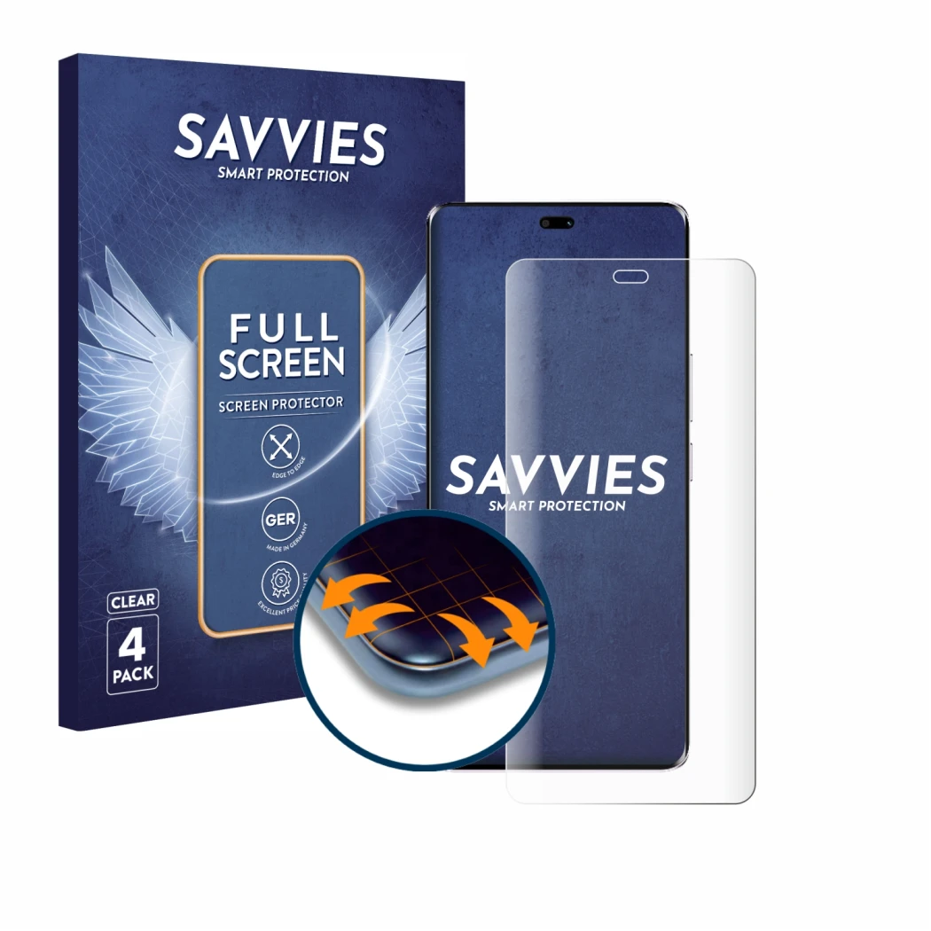 Parte frontale di una confezione del prodotto con il logo del marchio Savvies. Accanto è raffigurato il dispositivo Honor Magi