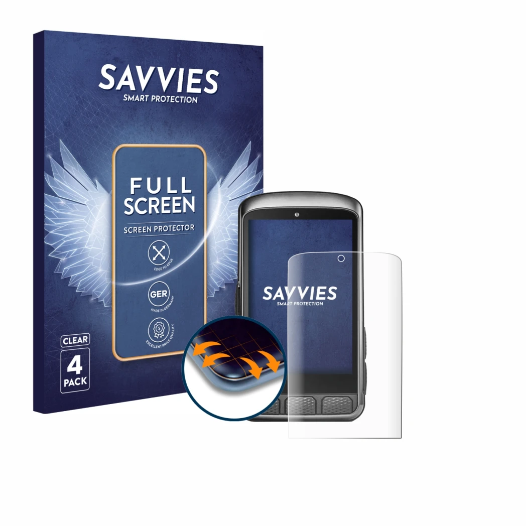 Parte frontale di una confezione del prodotto con il logo del marchio Savvies. Accanto è raffigurato il dispositivo Wahoo Elem