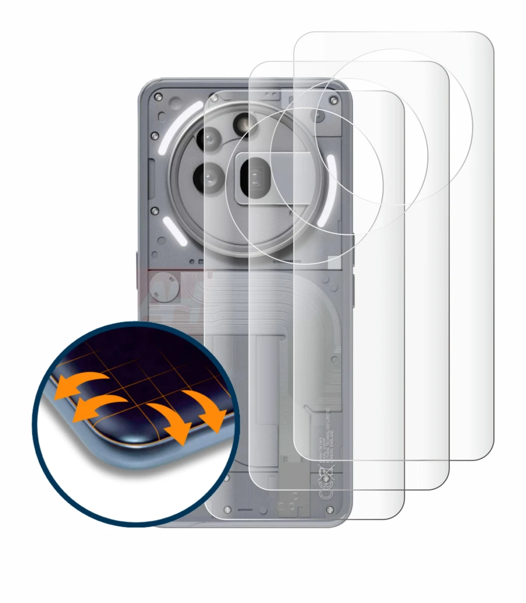 Immagine del dispositivo Nothing Phone (3a) Pro (Posteriore) con un'ampia varietà di protezioni per lo schermo.