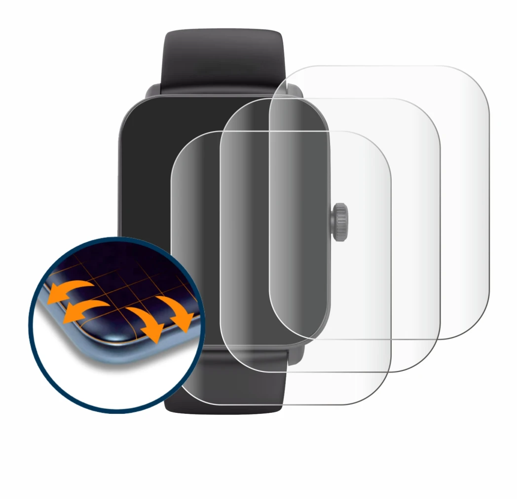 Immagine del dispositivo Hama Smartwatch 6010 con un'ampia varietà di protezioni per lo schermo.
