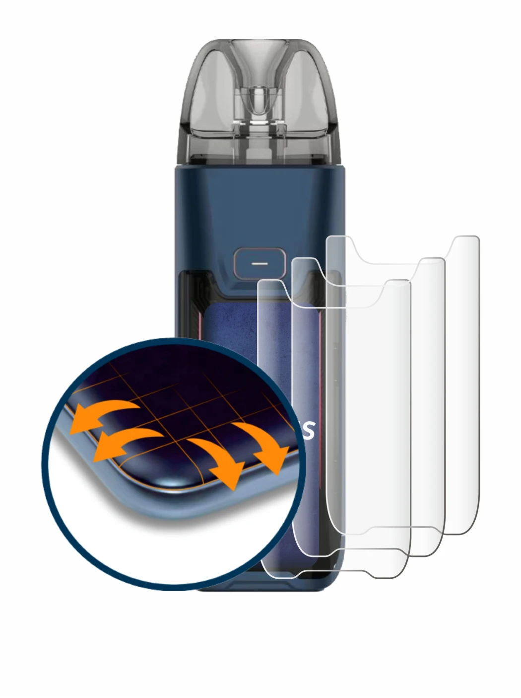 Immagine del dispositivo Vaporesso Luxe XR Max 2 con un'ampia varietà di protezioni per lo schermo.