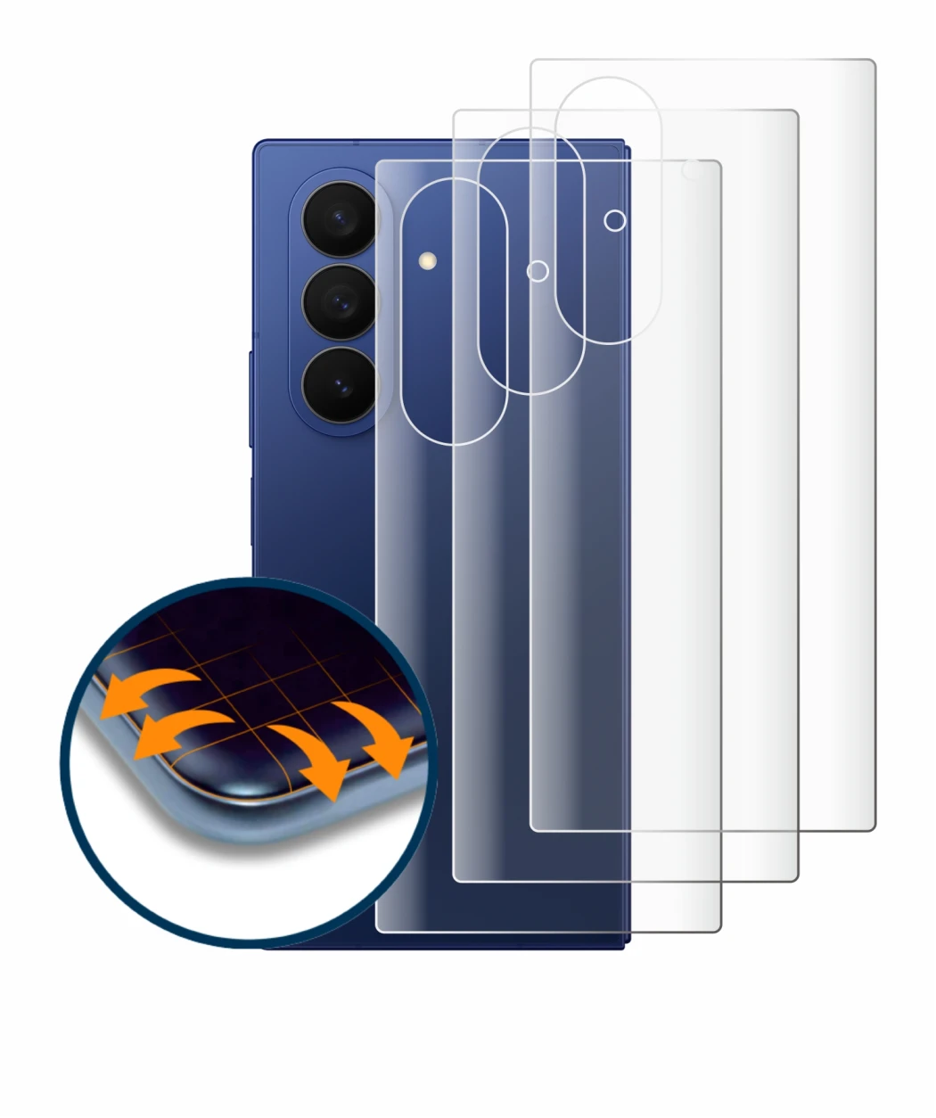 Immagine del dispositivo Samsung Galaxy Z Fold 7 (Posteriore) con un'ampia varietà di protezioni per lo schermo.