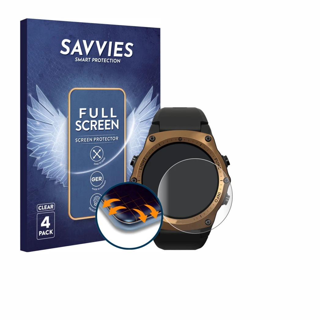 Parte frontale di una confezione del prodotto con il logo del marchio Savvies. Accanto è raffigurato il dispositivo Shearwater