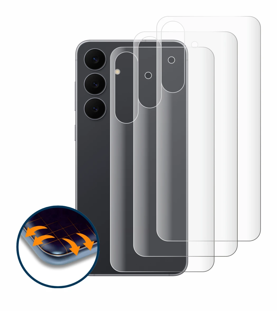 Immagine del dispositivo Samsung Galaxy S25 FE (Posteriore) con un'ampia varietà di protezioni per lo schermo.