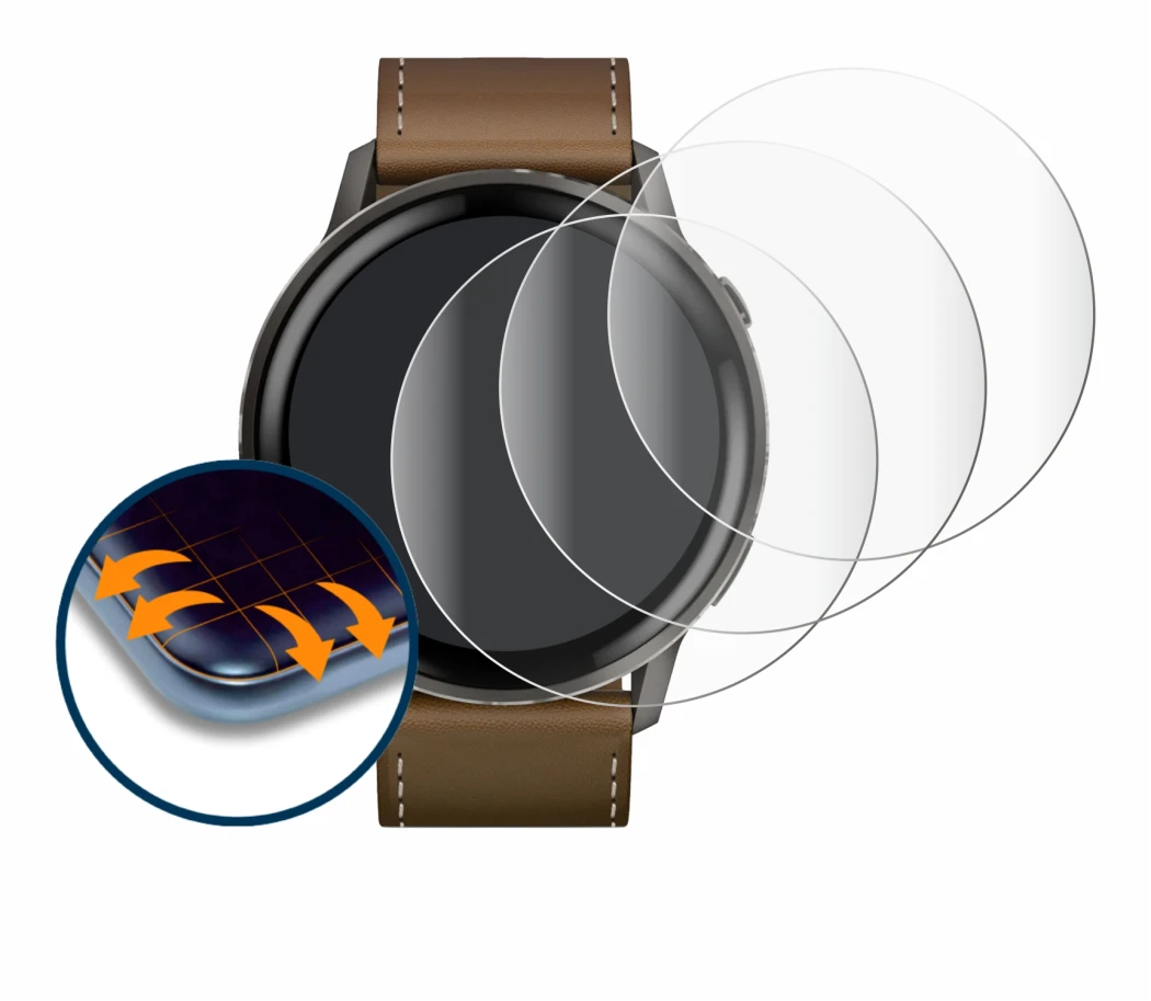 Immagine del dispositivo Garmin Venu 4 (45 mm) con un'ampia varietà di protezioni per lo schermo.