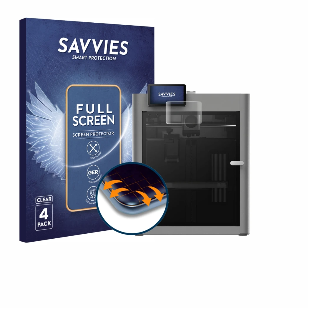 Parte frontale di una confezione del prodotto con il logo del marchio Savvies. Accanto è raffigurato il dispositivo Bambu Lab 